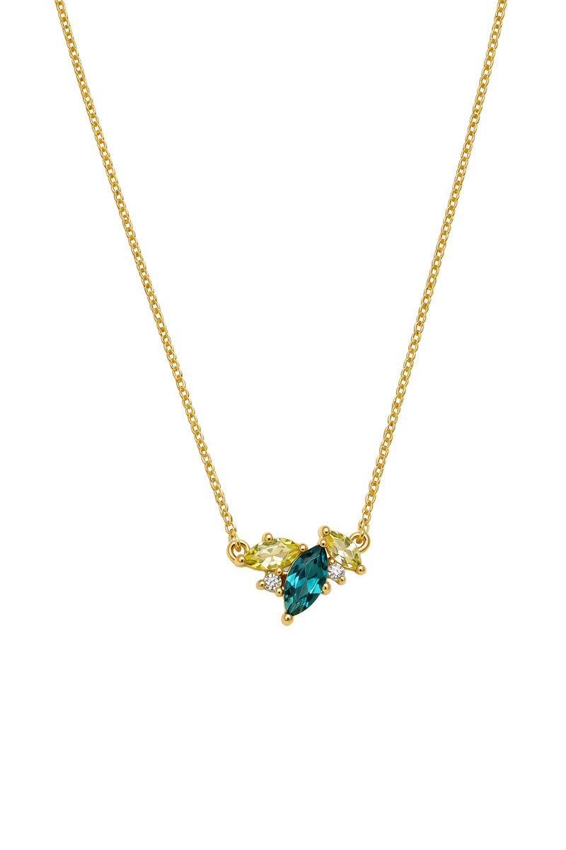 London Blue Topaz & Peridot Marquise Cluster Necklace - Yellow Gold