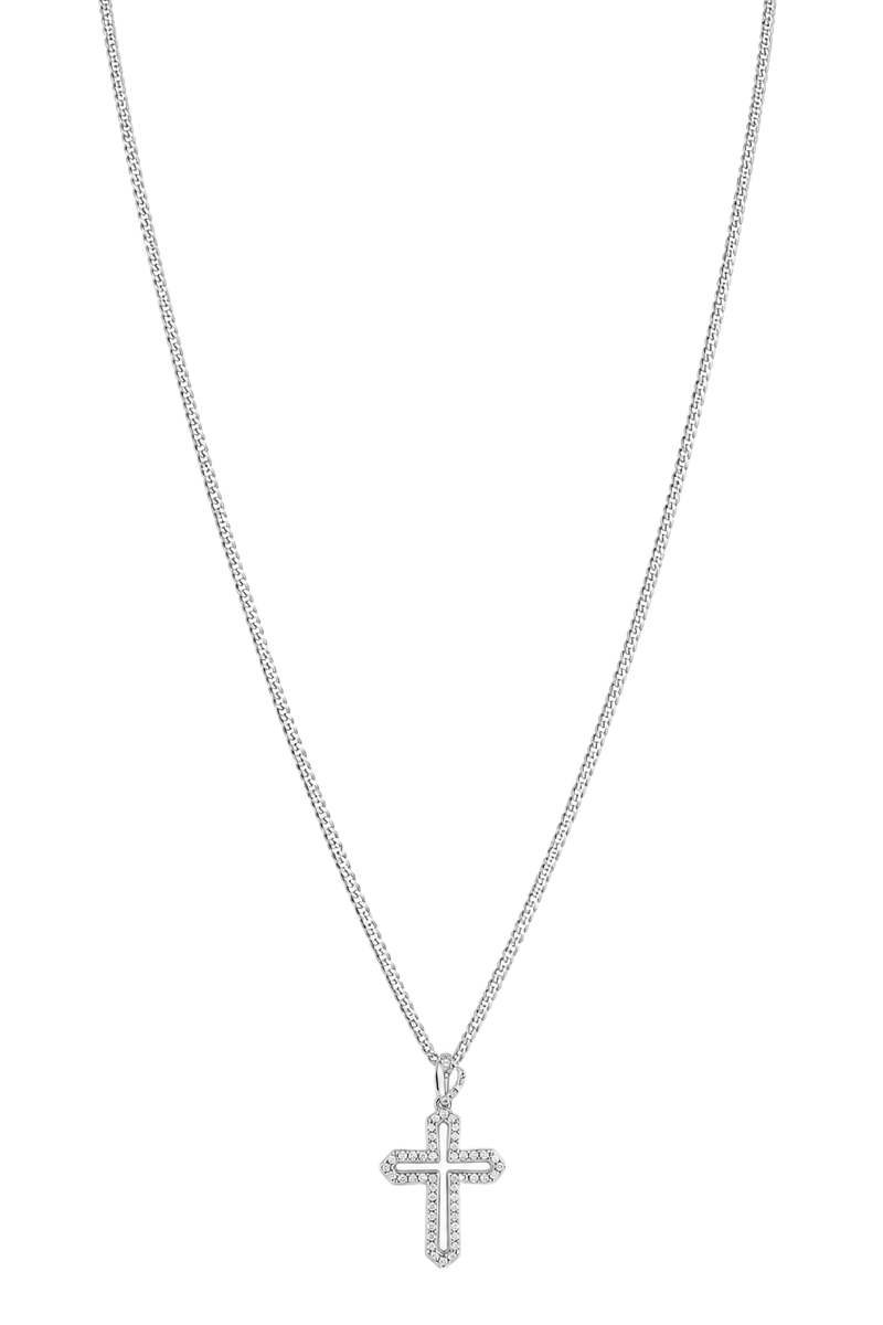 Diamond Outline Cross Pendant - White Gold