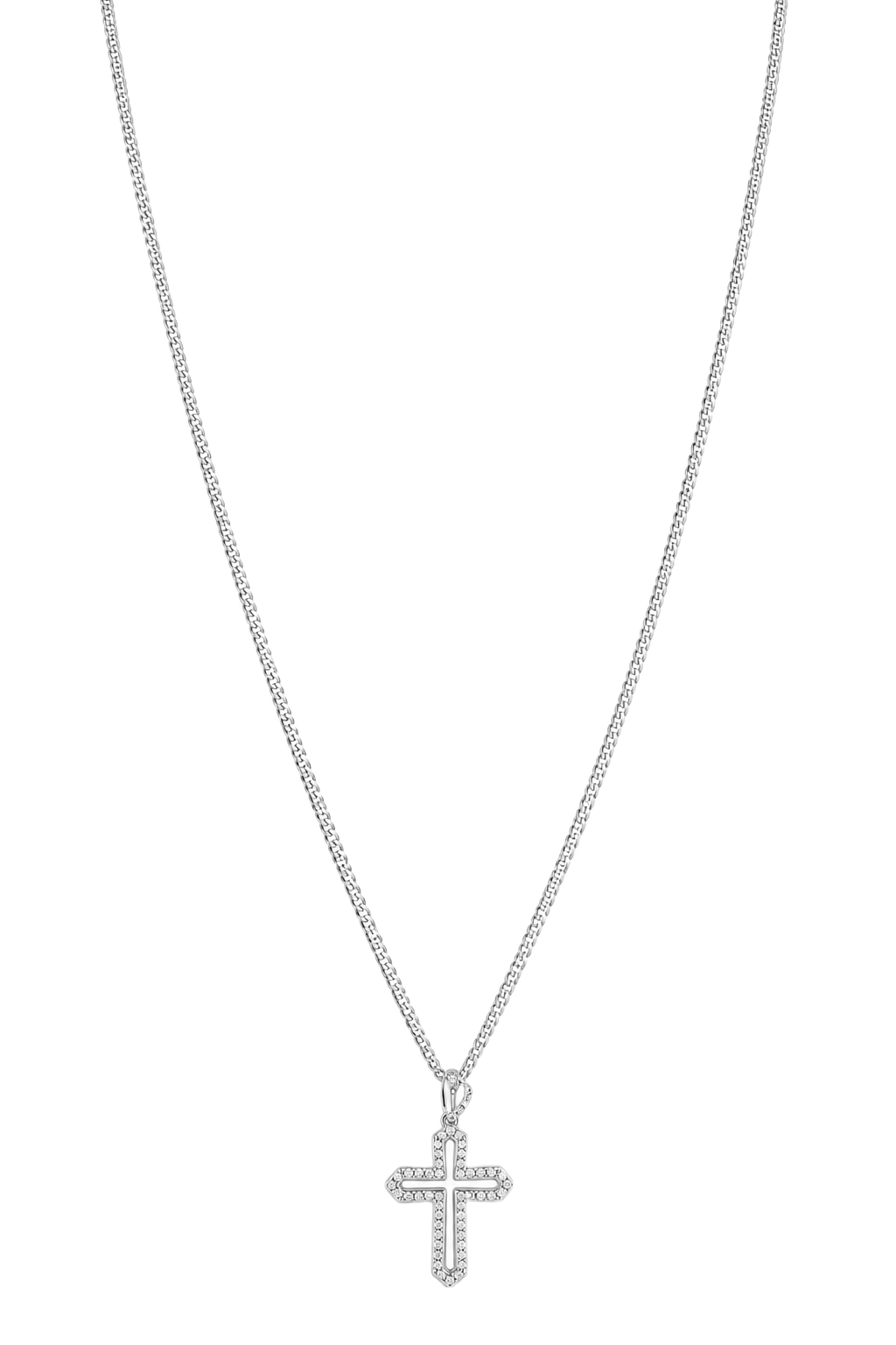 Diamond Outline Cross Pendant - White Gold