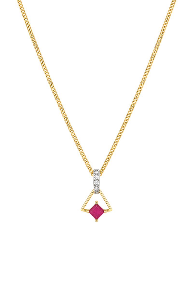 Princess-Cut Ruby Triangle Frame Pendant - Yellow Gold