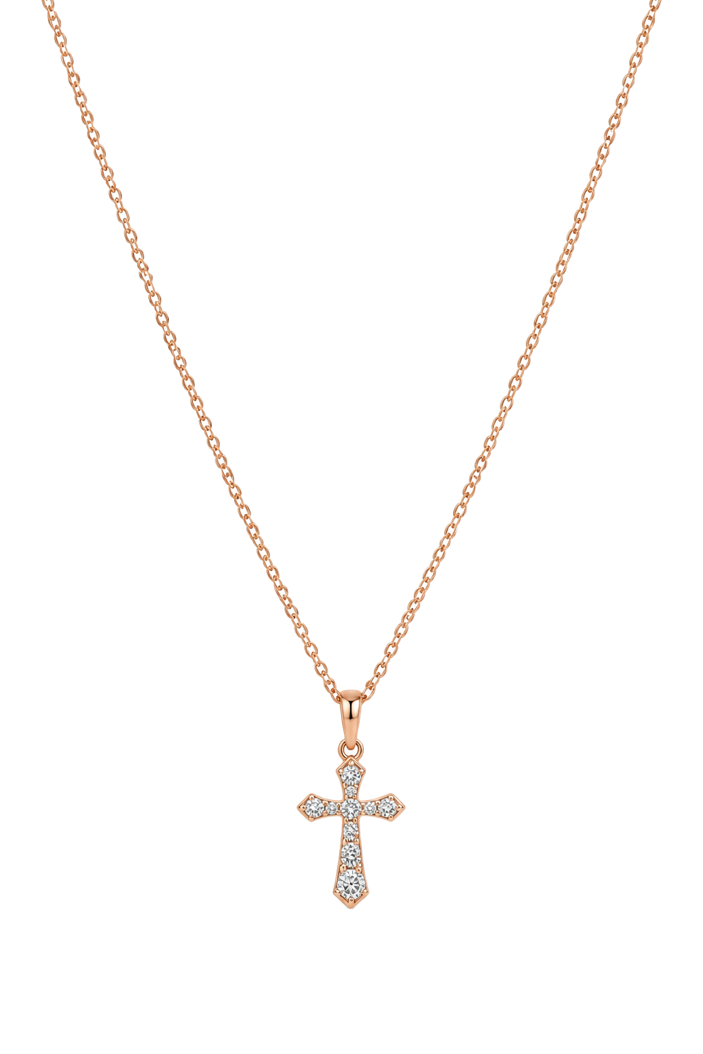 Diamond Cross Pendant - Rose Gold