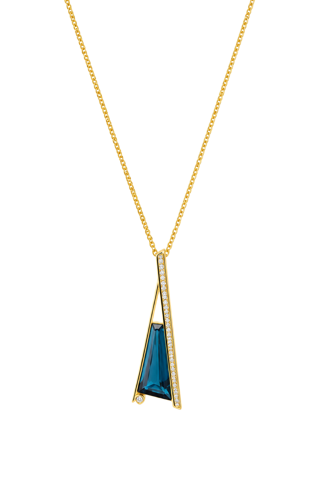 London Blue Topaz & Diamond Bar Pendant - Yellow Gold
