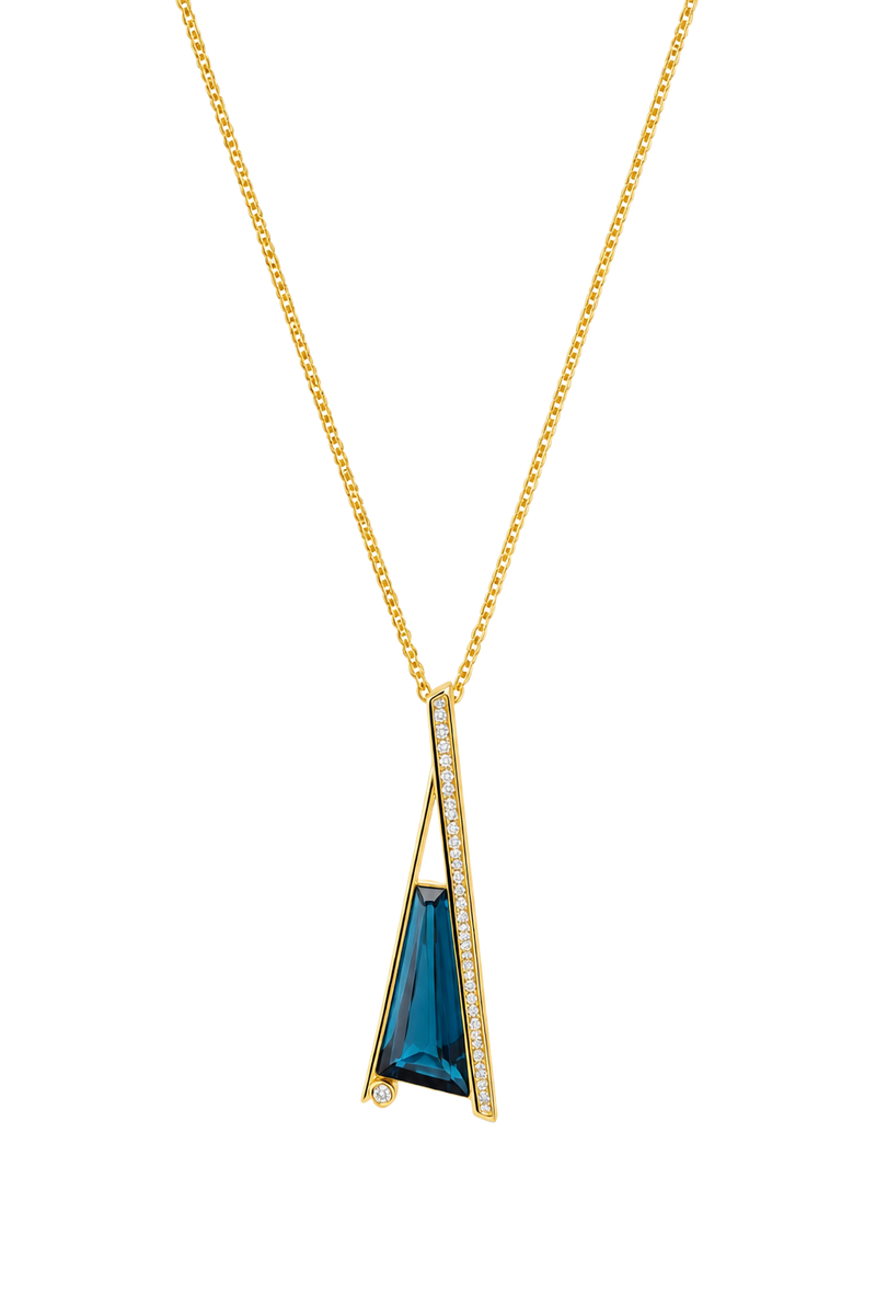 London Blue Topaz & Diamond Bar Pendant - Yellow Gold