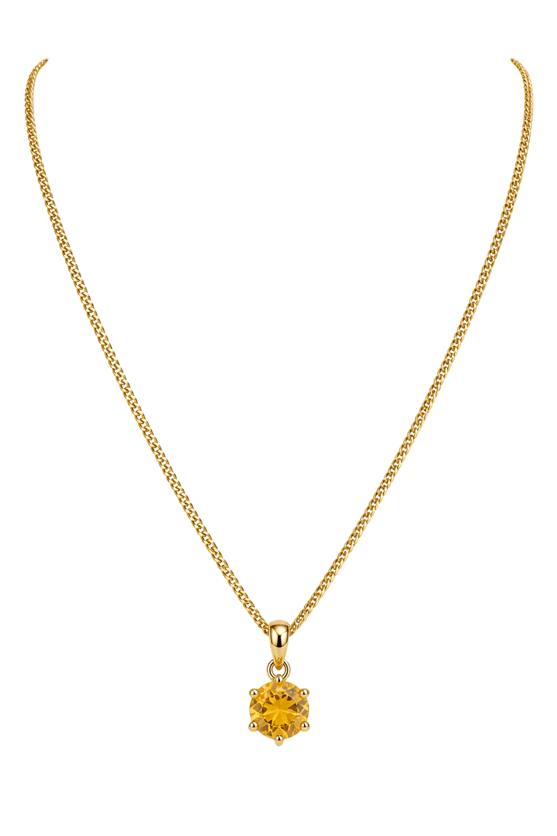 Citrine Round Solitaire Pendant - Yellow Gold