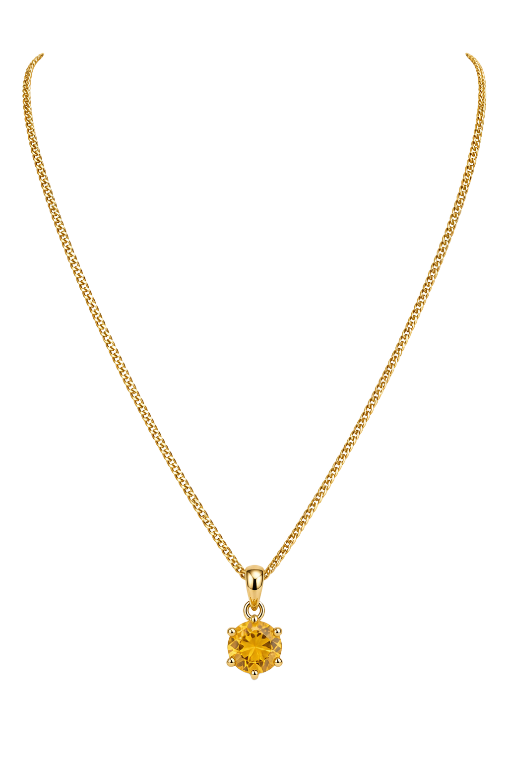Citrine Round Solitaire Pendant - Yellow Gold
