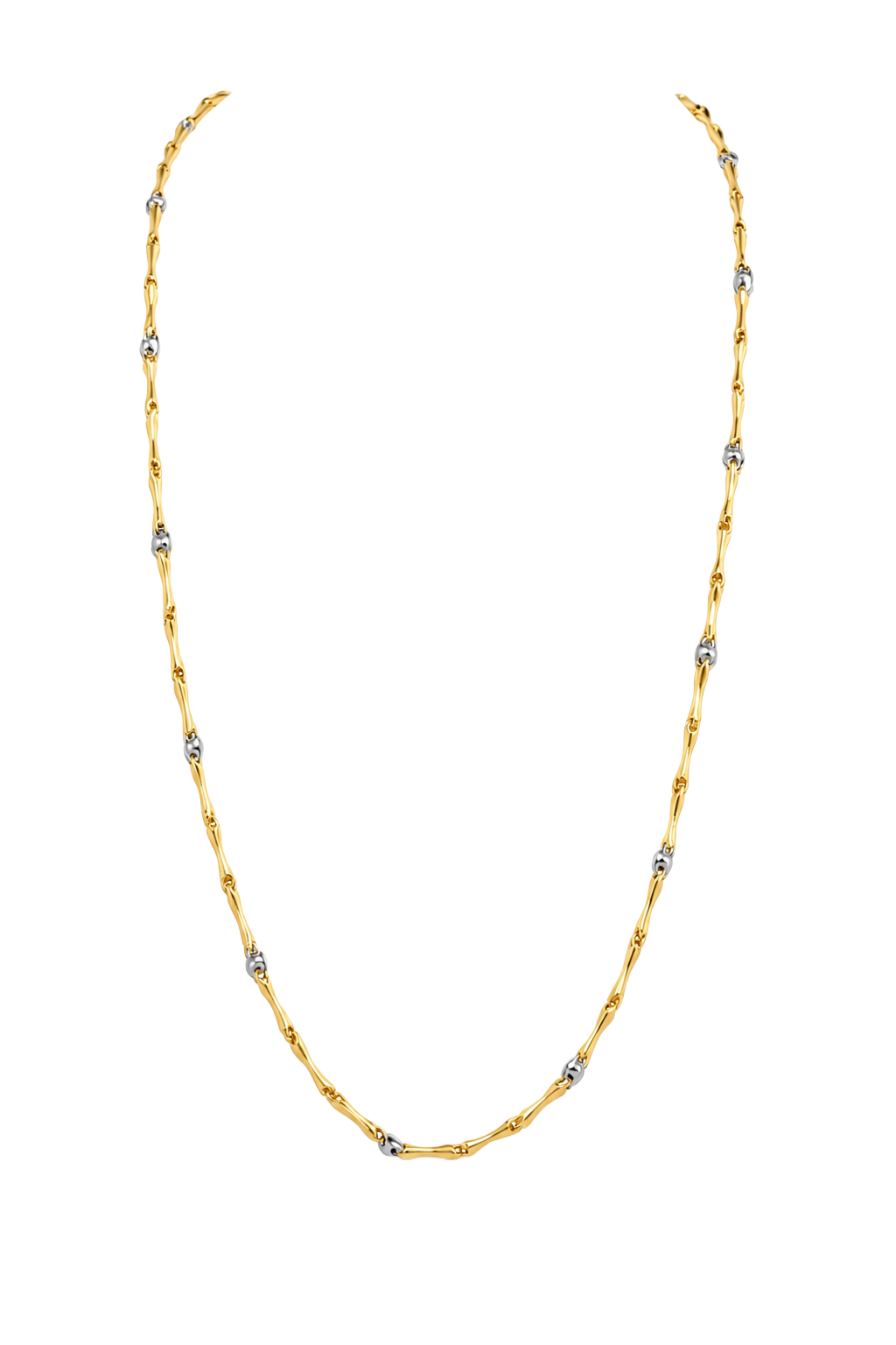 Two Tone Bar & Ball Station Chain - Yellow & White Gold