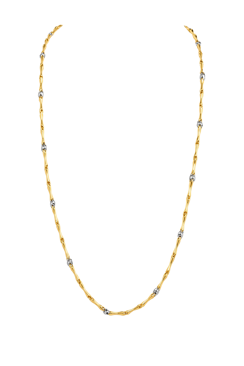 Two Tone Bar & Ball Station Chain - Yellow & White Gold
