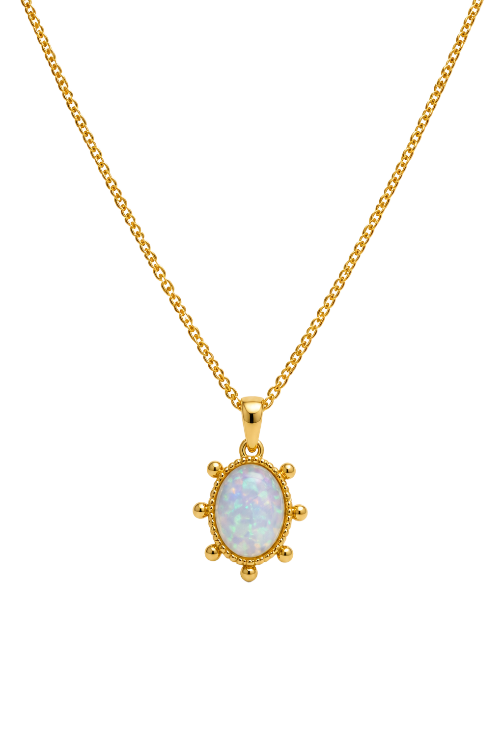 White Opal Cabochon Pendant - Yellow Gold