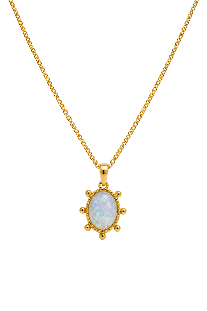 White Opal Cabochon Pendant - Yellow Gold