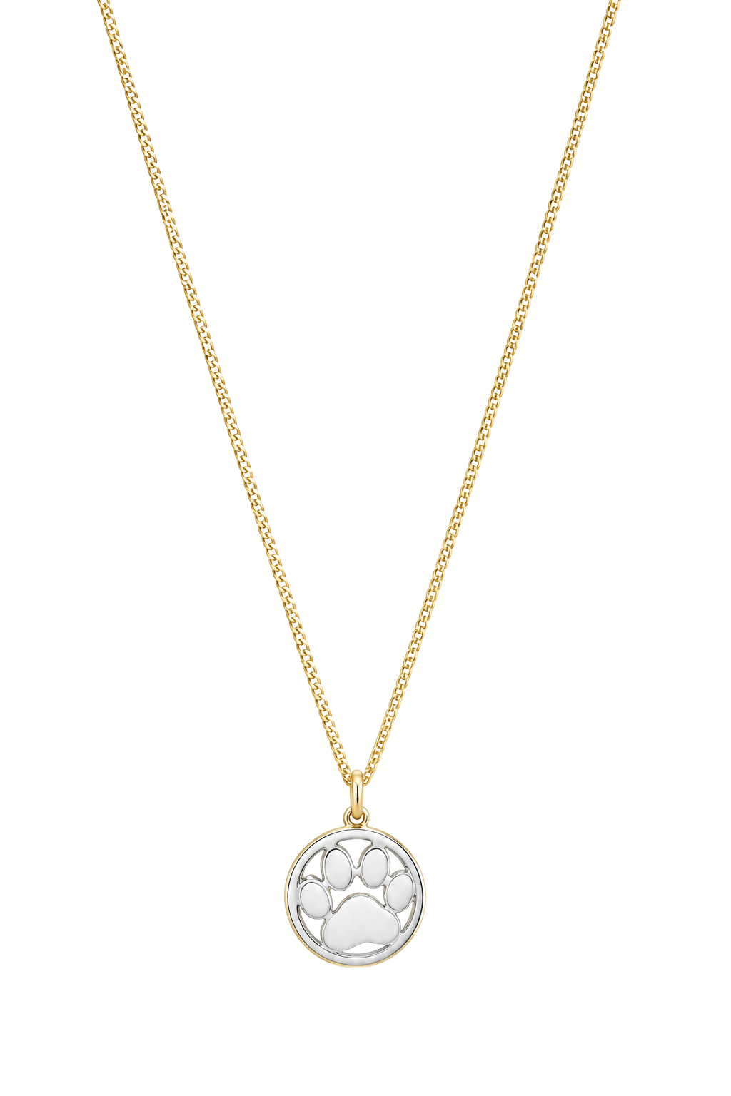 Open Paw Print Disc Pendant - Two Tone Gold