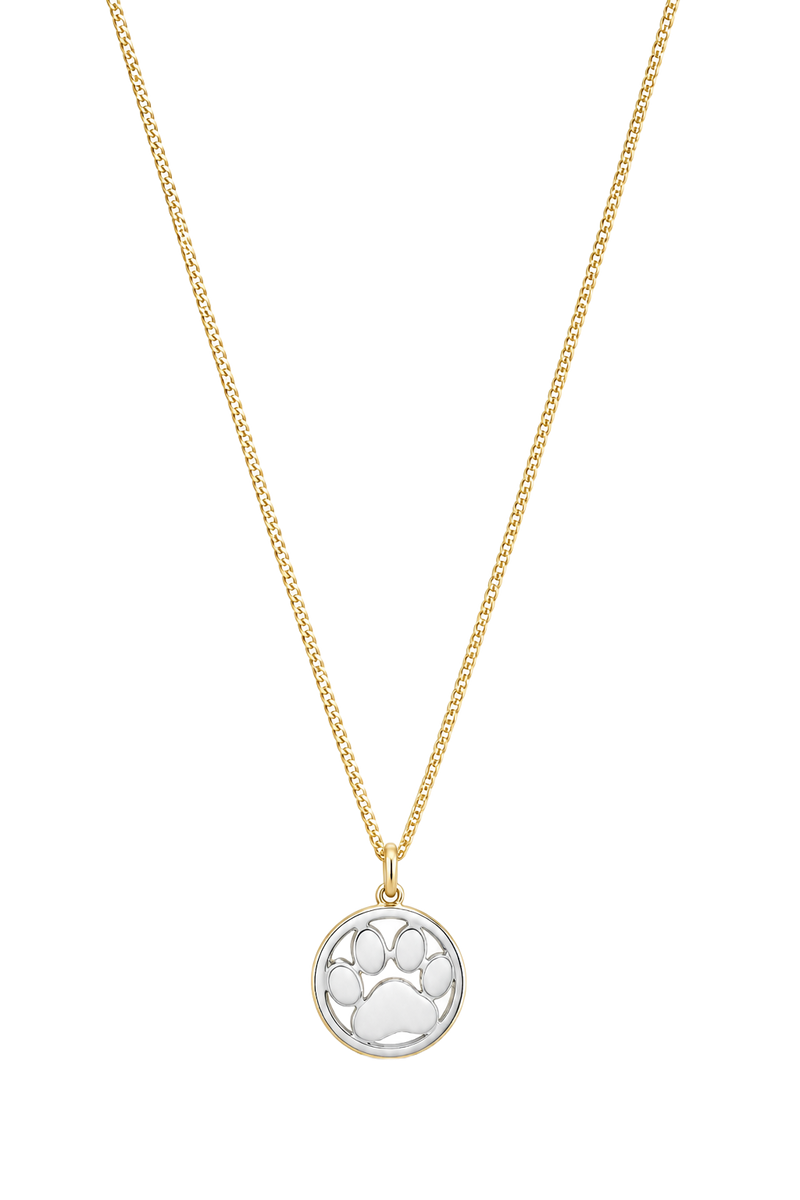 Open Paw Print Disc Pendant - Two Tone Gold