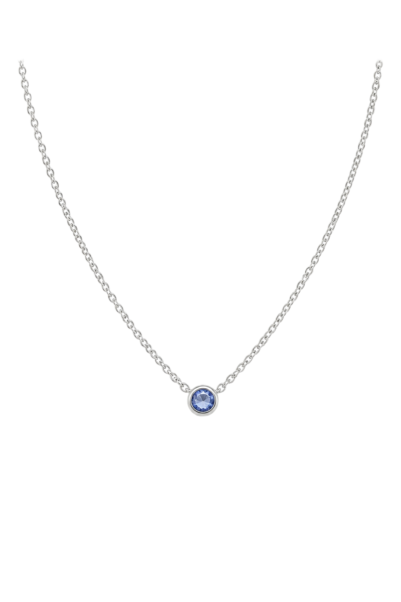Sapphire Bezel Solitaire Necklace - White Gold