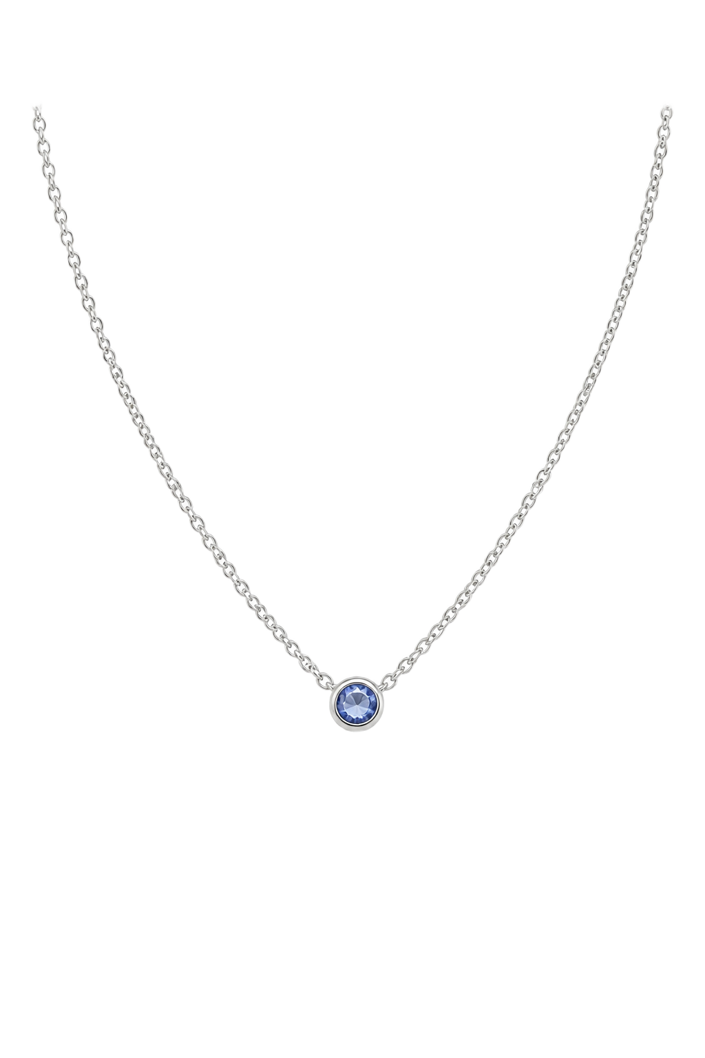 Sapphire Bezel Solitaire Necklace - White Gold
