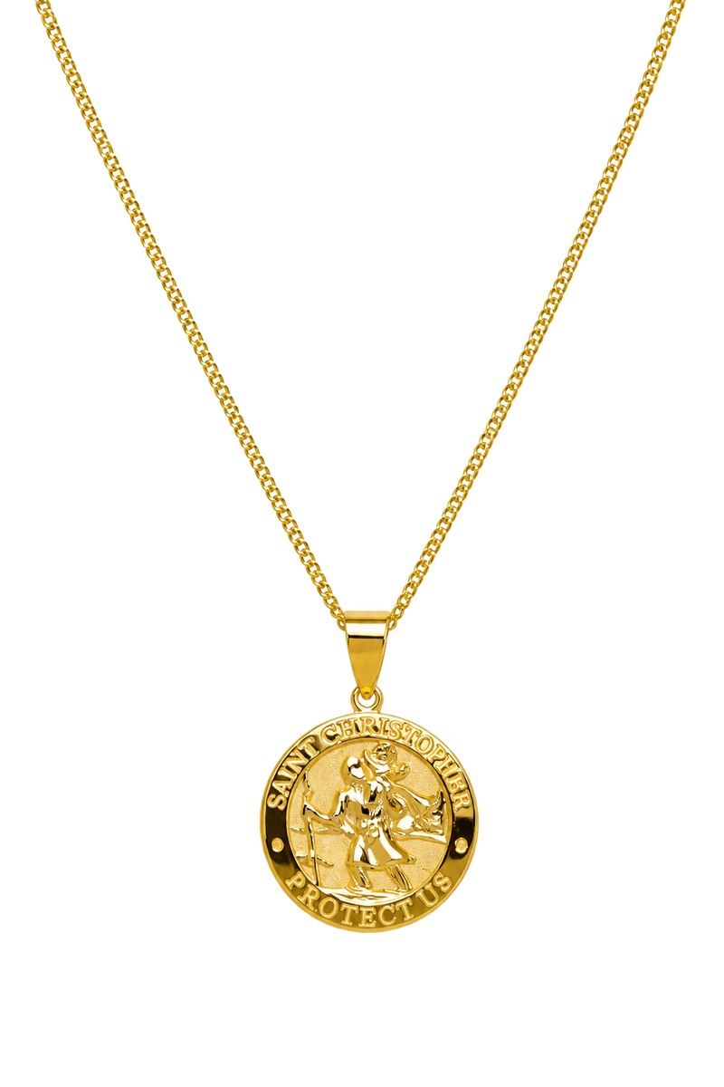 Saint Christopher Round Medal Pendant - Yellow Gold